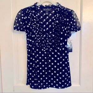 NWT Semi-sheer black polka dot blouse